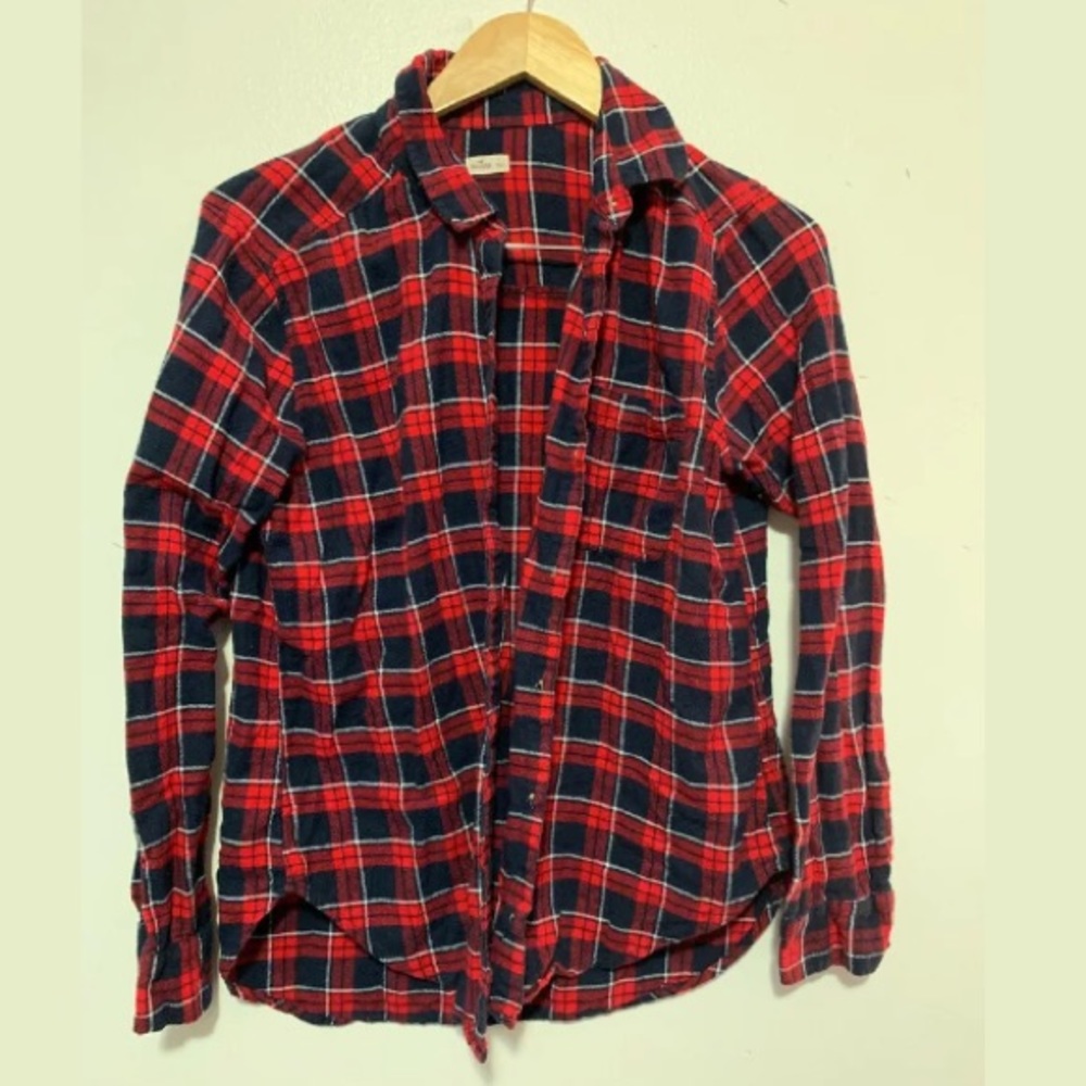 Hollister Womens Red and Blue Plaid Flannel.